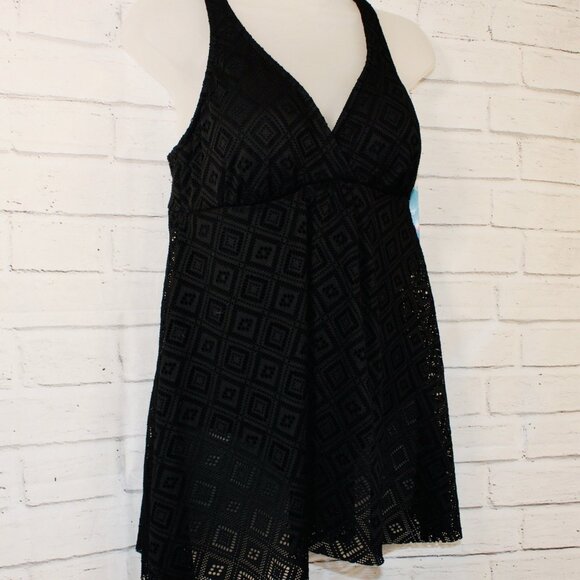 Swim Solutions Fly Away Black Slimming Crochet One Piece Swimsuit Size 12 NWT - Picture 2 of 9